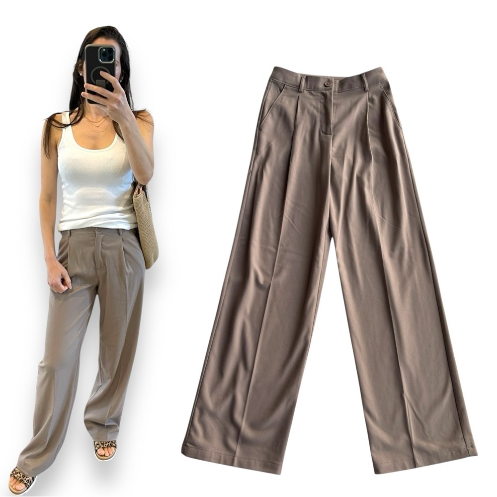 Garage Tailored Wide-Leg trousers pants tan high rise wide leg size 00